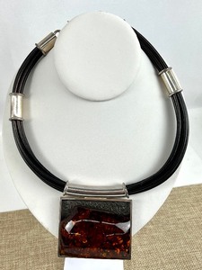 lot 746 image: Amazing Statement Piece Sterling and Amber Necklace by Amy Kahn Russell