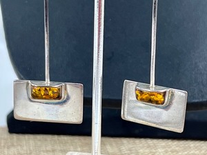 lot 745 image: Pair of Sterling and Amber Earrings by Amy Kahn Russell