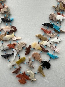 lot 749 image: Triple Strand Fetish Bead Necklace - Triple Stand Animal Bead Necklace