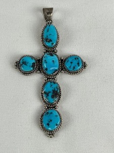lot 734A image: Beautiful Sterling and Turquoise Cross Pendant