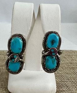 lot 735 image: Effie C. Zuni Sterling and Turquoise Earrings