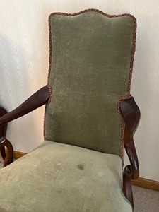 lot 692 image: Vintage Upholstered Armchair with Wood Frame