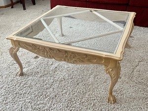 lot 777 image: Glass Top Blonde Wood Coffee Table