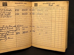 lot 841 image: Vintage Burlington Railroad Time Book