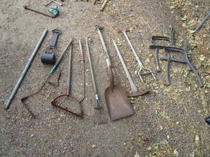 lot 15 image: Steel Bench Legs & Misc. Hand Tools