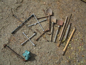 lot 16 image: Small Shovels, 4 Way Lug Wrenches, Handles