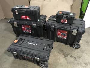 Lot of assorted Husky Tool boxes various models and conditions customer  return see pictures