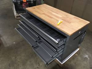 Husky 52 in. W x 25 in. D Standard Duty 9-Drawer Mobile Workbench Tool Chest with Solid Wood Top in Gloss Gray