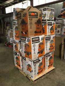 Pallet with assorted Ridgid Shop Vacs various models and conditions review pictures