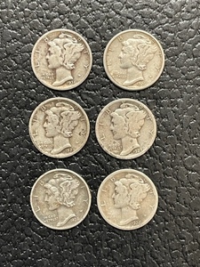 6 Silver Mercury Dimes