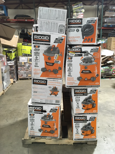 lot 2 image: Pallet with asorted Ridgid shop Vacs various models and conditions customer returns
