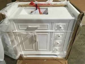 lot 27 image: Home Decorators Melpark 36 in. W x 22 in. D x 34.5 in. H Bath Vanity in White with White Cultured Marble Top review pictures