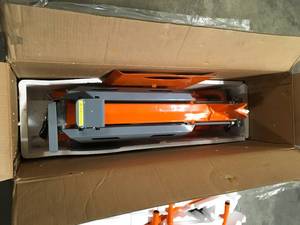 lot 28 image: Yardmax 5-Ton Electric Log Splitter with Stand and Log Tray 15Amp customer return not used see pictures