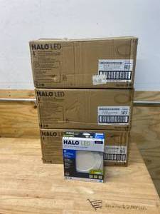 lot 122 image: HALO Lot of 3 Cases of- SMD4R6930WHDM SMD-Dm Lens Round Integrated Led Surface Mount Recessed Downlight Trim, 3000K Soft (No Can Needed), 4.85 In, White (6 per case)