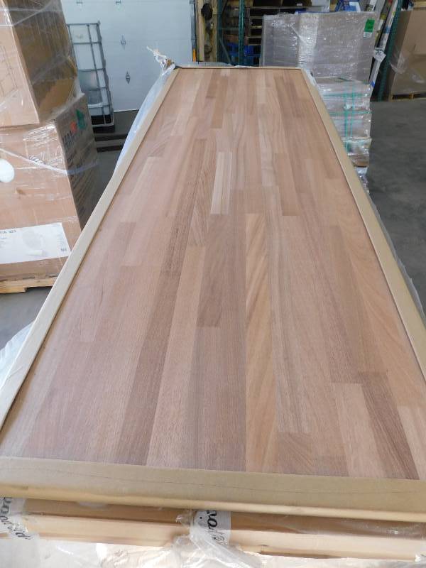 lot 10 image: HARDWOOD REFLECTIONS 6 ft. L x 25 in. D Unfinished Sapele Butcher Block Standard Countertop in With Eased Edge