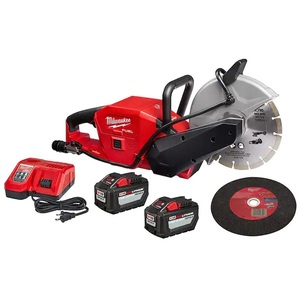 lot 4 image: NEW - Milwaukee M18 FUEL ONE-KEY 18V Lithium-Ion Brushless Cordless 9 in. Cut Off Saw Kit W (2) 12.0Ah Batteries & Rapid Charger