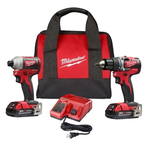lot 8 image: Milwaukee M18 18V Lithium-Ion Brushless Cordless Compact DrillImpact Combo Kit (2-Tool) W (2) 2.0Ah Batteries, Charger & Bag