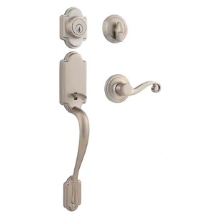 lot 124 image: Kwikset Arlington Satin Nickel Single Cylinder Door Handleset with Lido Door Handle Featuring SmartKey Security