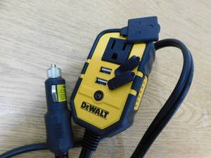 lot 97 image: DEWALT 140-Watt Portable Car Power Inverter with Dual USB Ports