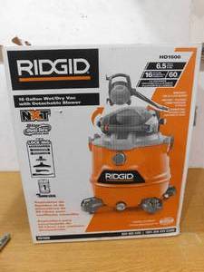 lot 180 image: RIDGID 16 Gallon 6.5 Peak HP NXT WetDry Shop Vacuum with Detachable Blower, Filter, Locking Hose and Accessories