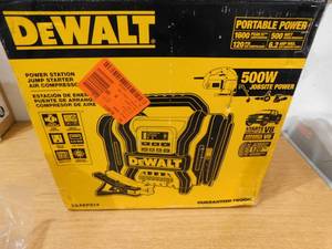 lot 162 image: DEWALT 1600 Peak Amp Portable Car Jump Starter with 120 PSI Digital Air Compressor and 500-Watt Inverter