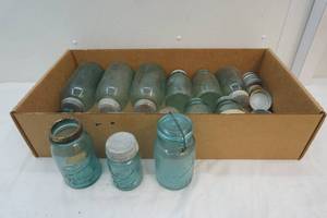 vintage blue canning jars