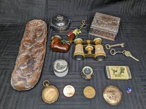 A Variety of Vintage Wood, Silver, and Metal Trinket, Platters, and More