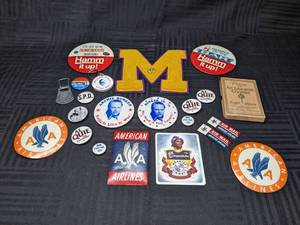 Vintage Political Buttons, TV Memorabilia Buttons, and American Airlines Stickers and More