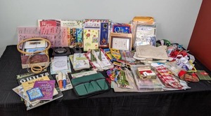 Huge Assortment of Crafting and Sewing Supplies Christmas, Quilting, Stencils, Floss, Etc.