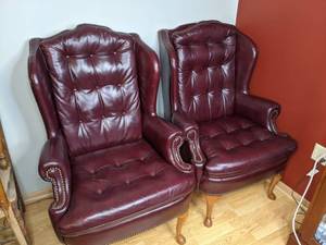 Set of 2 Lone Star Genuine Top Grain Leather Wingback Armchairs