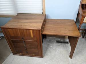 Vintage 6-Drawer Wood Craft or Sewing Storage Cabinet with Pull Out Side Table