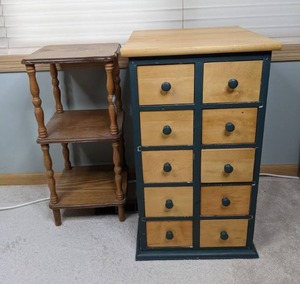 10-Drawer Wood Cubby Storage and 3-Tier Wood Shelf Stand