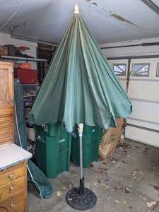 Green Adjustable Patio Umbrella with Base & Cover