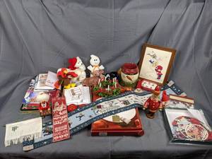 Beanie Babies and Christmas Items Including Christmas Cards, a Mug, Decorations, Cheese Serving Tray and More
