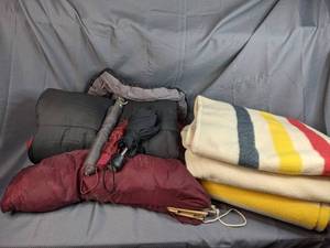 Wool Blankets, Tent, Umbrellas and Sleeping Bag
