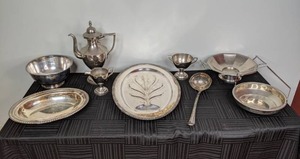 Silver Colored CoffeeTea Set, Ladle, Platters and More