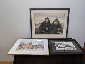 Three Art Pieces- Watercolor, John Cartwright Ink, and Reproduction