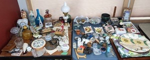 Mixed Lot of Knick Knacks Figurines, Framed Items, Vases, Ceramic Heart Shaped Clock, Vintage Iron, Lamp, Bowl, and Much More