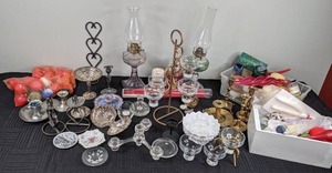 Assortment of Candles and Candleholders (Sterling Silver, Wilcox Silver Plate), Royal Crown Derby China, and More