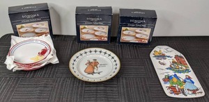Four (4) Boxes of Sonoma Ceramic Cocktail Plates, Handpainted Plate from Copenhagen, 12 34 Torskefiske Handpainted Wall Plaque