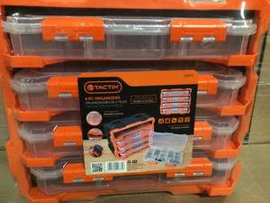 lot 18 image: Tactix 52-Compartment Plastic Rack with 4 Small Parts Organizer