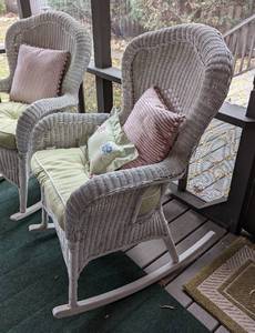 Pair of White Wicker Rocking Chairs