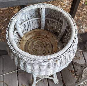Pair of White Wicker Plant Stands