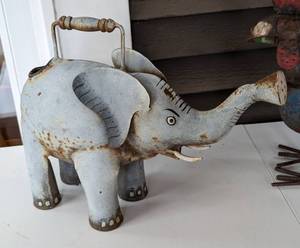 Whimsical Metal Rooster and Elephant