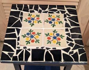 Navy Tile Topped Accent Table