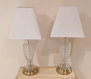 Pair of Vintage Cut Glass Table Lamps