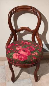 Vintage Wood and Floral Print Side Chair