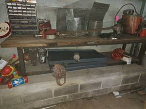 lot 6 image: Wood Top  Metal Work Table