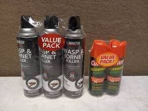 lot 74 image: ELIMINATOR WASP & HORNET KILLER & CUTTER BACKWOODS INSECT REPELLENT