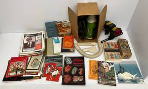 Group Including Misc. Vintage Papers, Vintage Battery Operated Bike Light And Vintage 12 Volt Metro Vacuum Cleaner